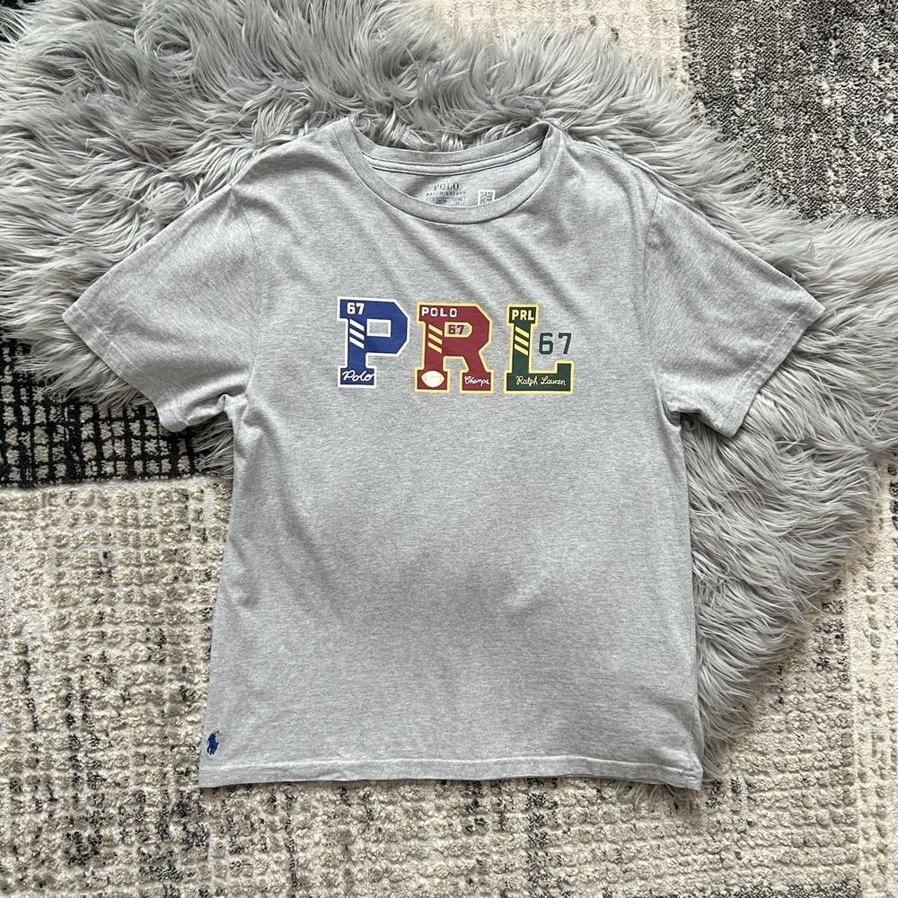 Polo Ralph Lauren Grey Varsity Graphic T Size Large 14/16